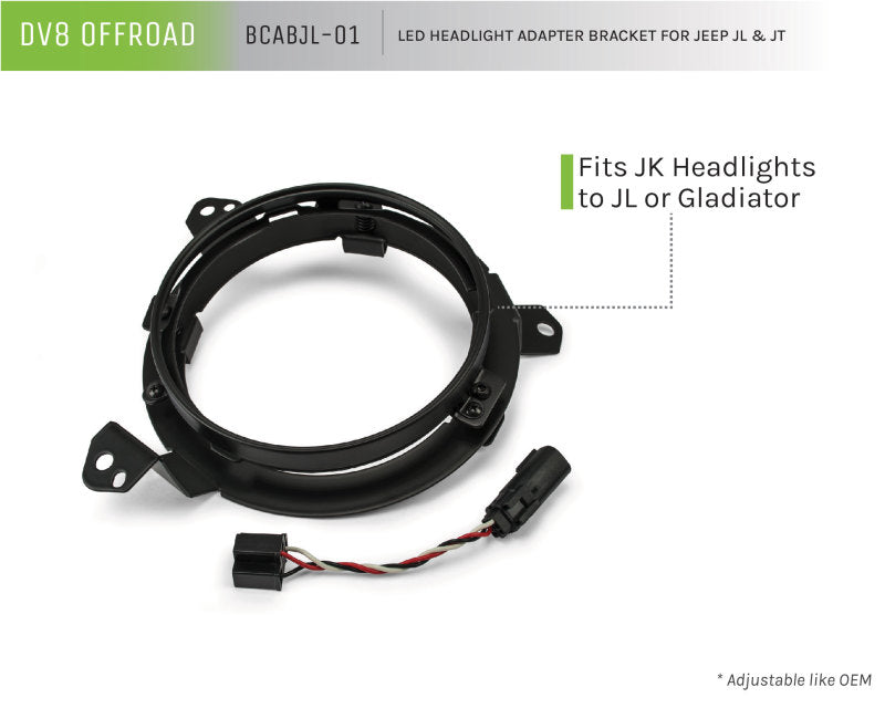 DV8 Offroad BCABJL-01 - DVEBCABJL-01 - DV8 Offroad 18+ Jeep JL/Gladiator TJ / 7in Headlights Adapter Kit - Shipped in Europe - Tuningsupply.com
