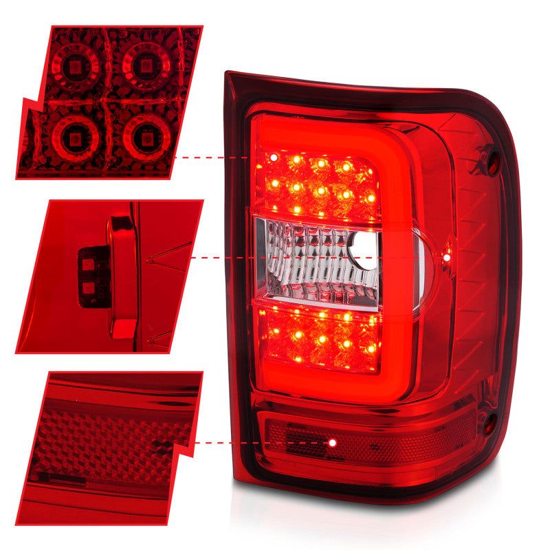 ANZO 311393 - ANZ311393 - ANZO 2001-2011 Ford Ranger LED Tail Lights w/ Light Bar Chrome Housing Red/Clear Lens - Shipped in Europe - Tuningsupply.com