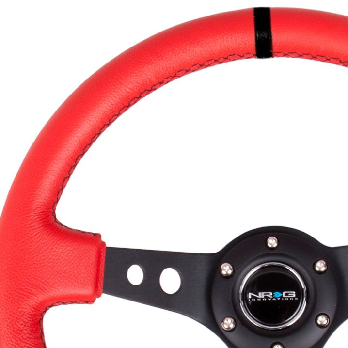 NRG RST-006S-RR - NRGRST-006S-RR - NRG Reinforced Steering Wheel (350mm / 3in. Deep) Red Suede w/Blk Circle Cutout Spokes - Shipped in Europe - Tuningsupply.com