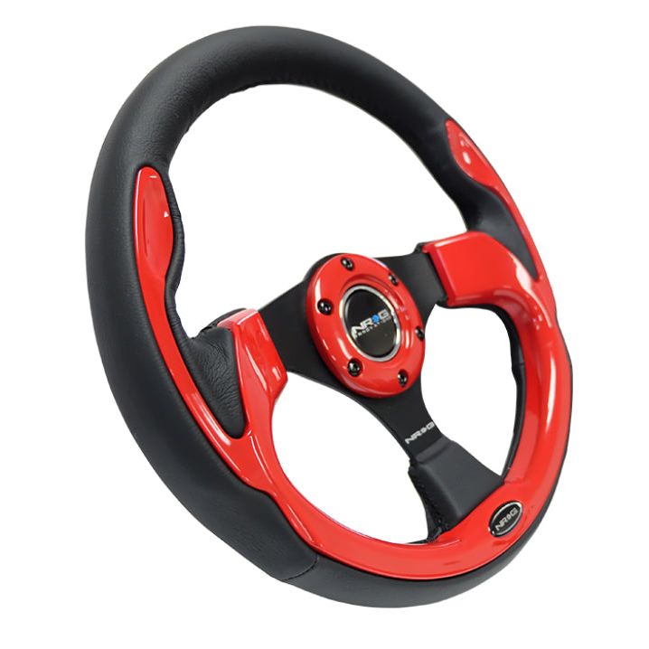NRG RST-001RD - NRGRST-001RD - NRG Reinforced Steering Wheel (320mm) Blk w/Red Trim & 5mm 3-Spoke - Shipped in Europe - Tuningsupply.com
