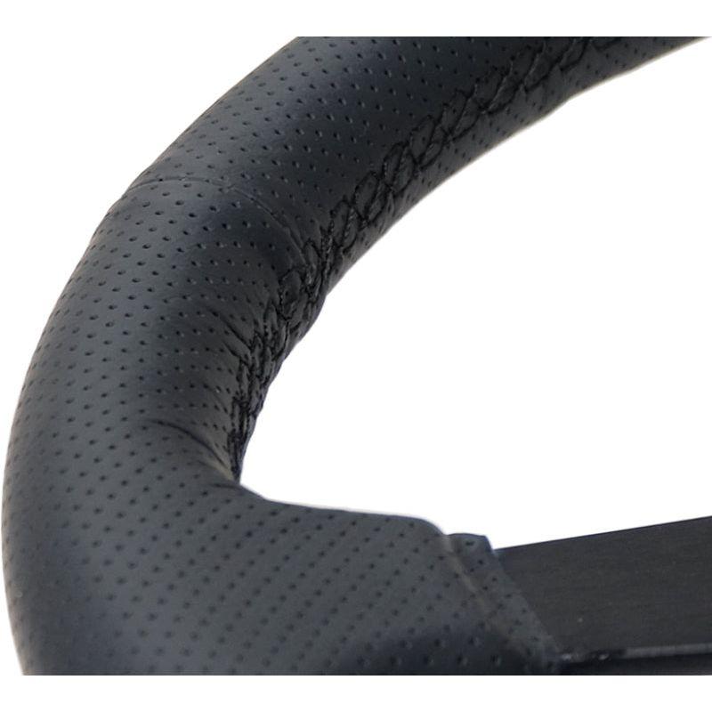 NRG RST-037MB-PR - NRGRST-037MB-PR - NRG Sport Steering Wheel (350mm / 1.5in Deep) Black Leather Black Stitch w/Matte Black Solid Spokes - Shipped in Europe - Tuningsupply.com