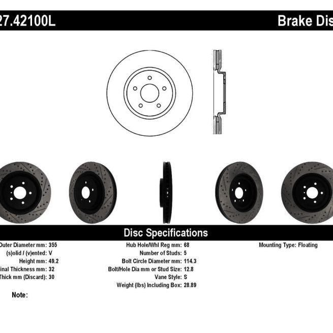 Stoptech 127.42100L - STO127.42100L - StopTech Infiniti G37 / Nissan 370Z SportStop Slotted & Drilled Front Left Rotor - Shipped in Europe - Tuningsupply.com