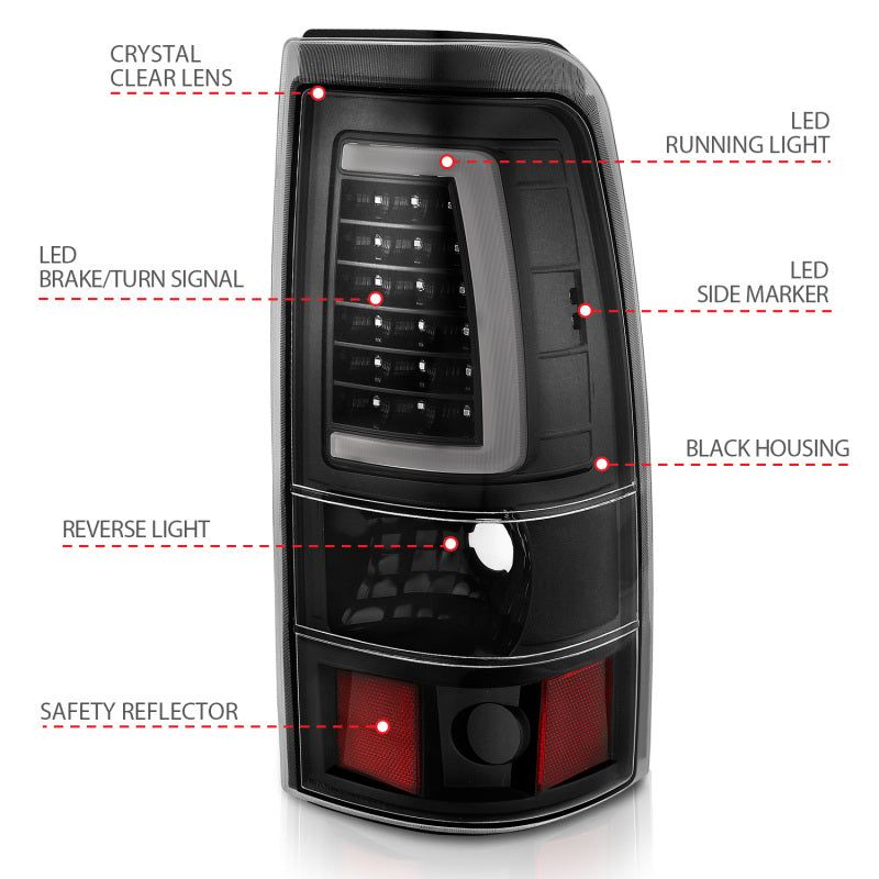 ANZO 311330 - ANZ311330 - ANZO 1999-2002 Chevy Silverado 1500 LED Taillights Plank Style Black w/Clear Lens - Shipped in Europe - Tuningsupply.com