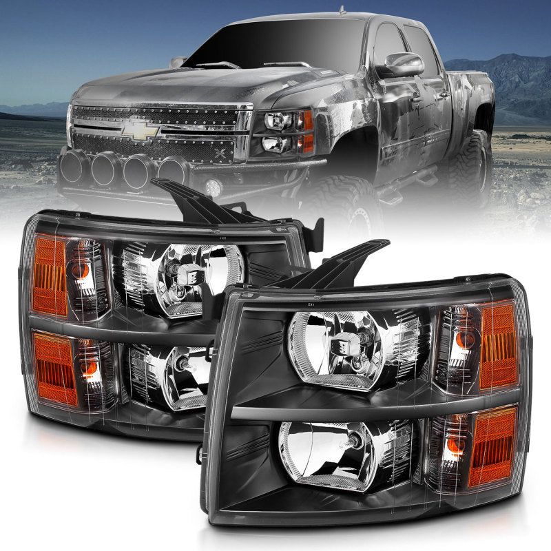 ANZO 111393 - ANZ111393 - ANZO 2007-2013 Chevrolet Silverado Crystal Headlights Black - Shipped in Europe - Tuningsupply.com