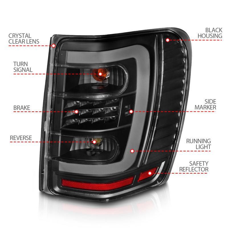 ANZO 311394 - ANZ311394 - ANZO 1999-2004 Jeep Grand Cherokee LED Tail Lights w/ Light Bar Black Housing Clear Lens - Shipped in Europe - Tuningsupply.com