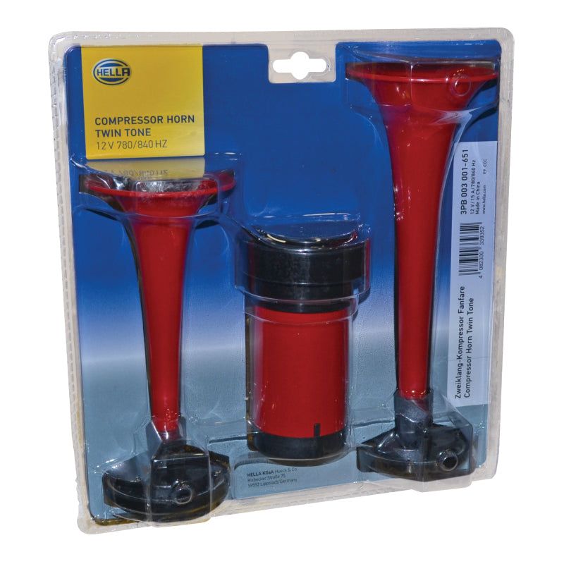 Hella LA003001651 - HELLA003001651 - Hella Twin Trumpet Horn Kit 12V 240W 795-800Hz 118dB - Shipped in Europe - Tuningsupply.com