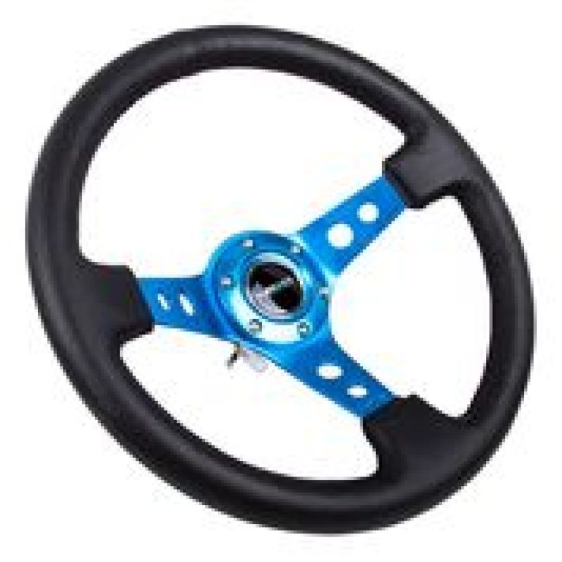 NRG RST-006BL - NRGRST-006BL - NRG Reinforced Steering Wheel (350mm / 3in. Deep) Blk Leather w/Blue Circle Cutout Spokes - Shipped in Europe - Tuningsupply.com