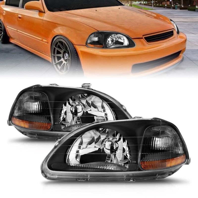 ANZO 121067 - ANZ121067 - ANZO 1996-1998 Honda Civic Crystal Headlights Black - Shipped in Europe - Tuningsupply.com