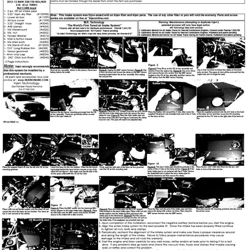 Injen SP1122WB - INJSP1122WB - Injen 12-16 BMW 328i F30 N20/N26 2.0L (t) 4cyl Wrinkle Black Short Ram Intake w/ MR Tech & Air Box - Shipped in Europe - Tuningsupply.com