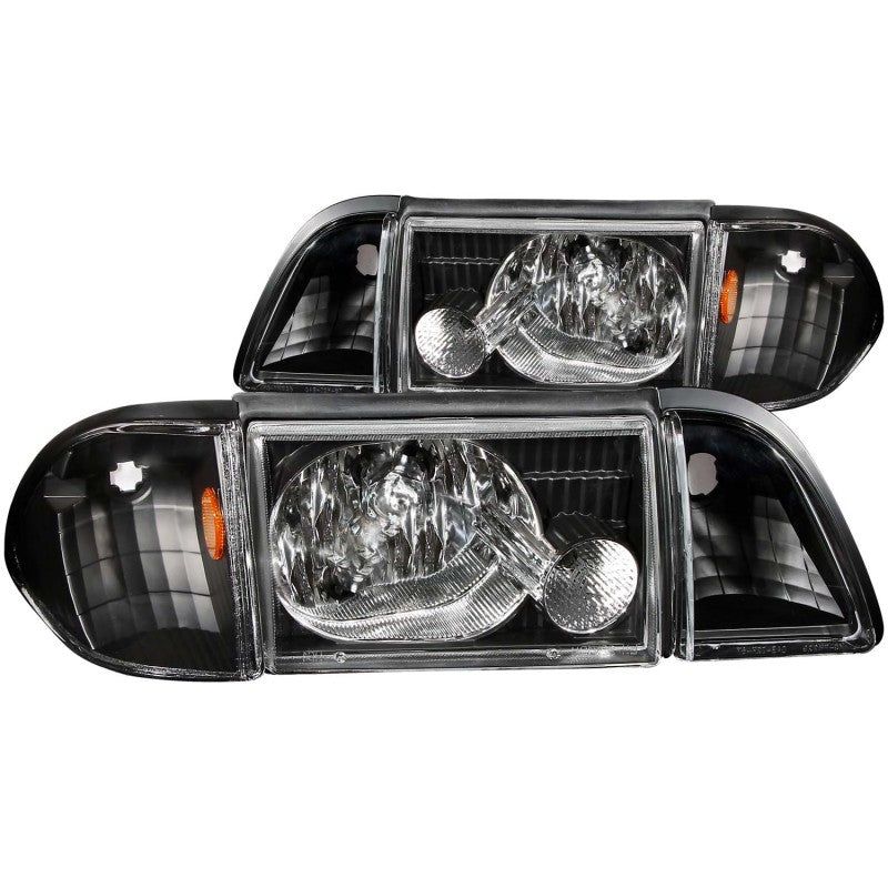 ANZO 121192 - ANZ121192 - ANZO 1987-1993 Ford Mustang Crystal Headlights Black w/ Corner Lights 3pc - Shipped in Europe - Tuningsupply.com