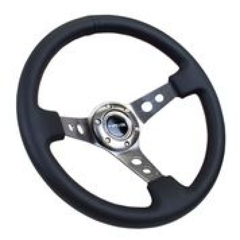 NRG RST-006GM - NRGRST-006GM - NRG Reinforced Steering Wheel (350mm / 3in. Deep) Blk Leather w/Gunmetal Circle Cutout Spokes - Shipped in Europe - Tuningsupply.com
