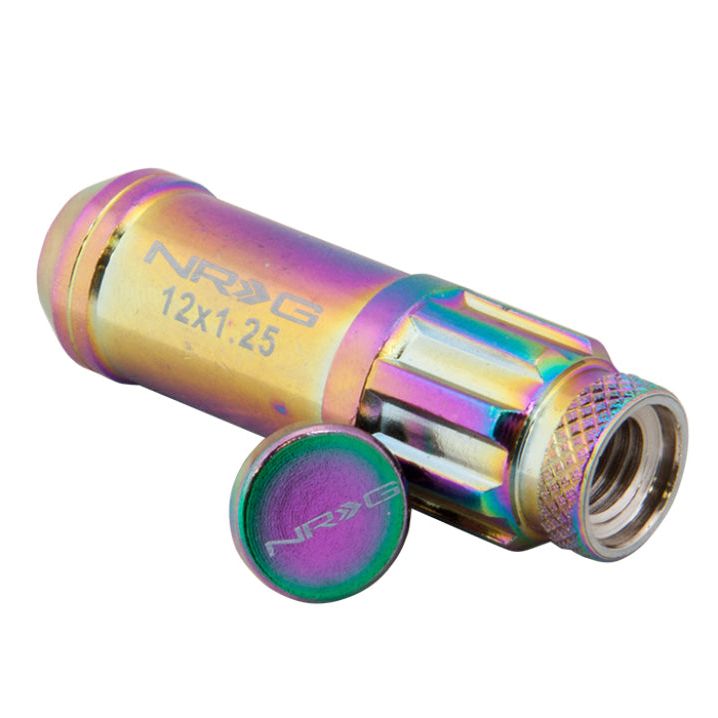 NRG LN-LS700MC-21 - NRGLN-LS700MC-21 - NRG 700 Series M12 X 1.5 Steel Lug Nut w/Dust Cap Cover Set 21 Pc w/Locks & Lock Socket - Neochrome - Shipped in Europe - Tuningsupply.com