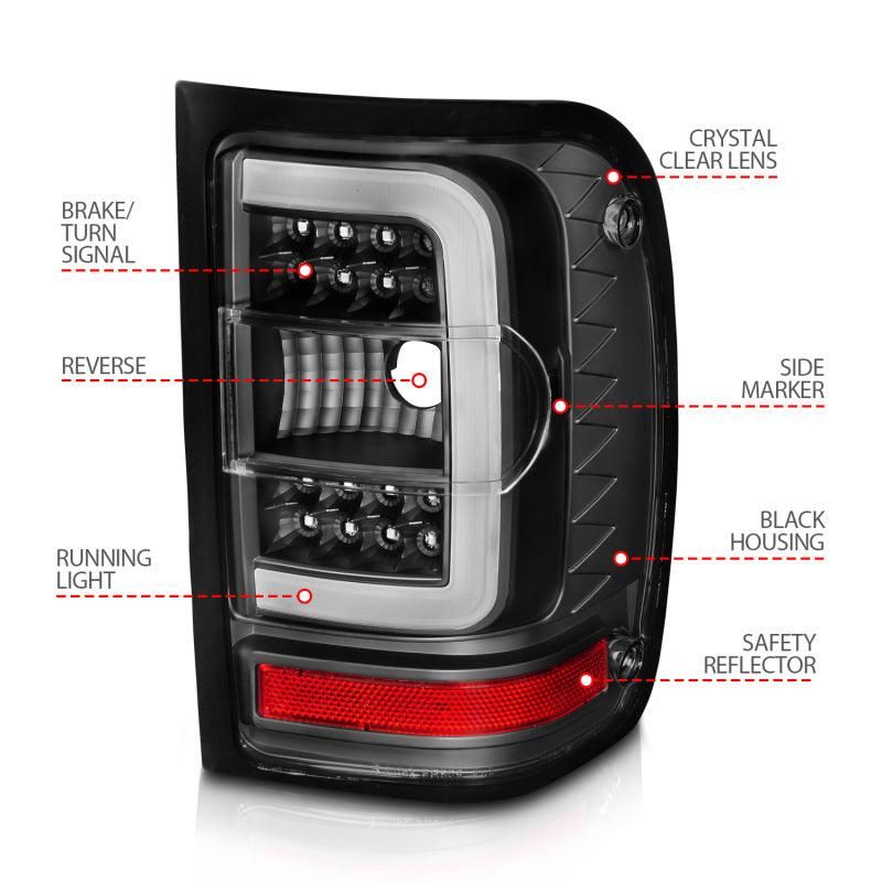 ANZO 311390 - ANZ311390 - ANZO 2001-2011 Ford Ranger LED Tail Lights w/ Light Bar Black Housing Clear Lens - Shipped in Europe - Tuningsupply.com