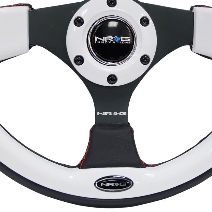 NRG RST-001WT - NRGRST-001WT - NRG Reinforced Steering Wheel (320mm) Blk w/White Trim & 4mm 3-Spoke - Shipped in Europe - Tuningsupply.com