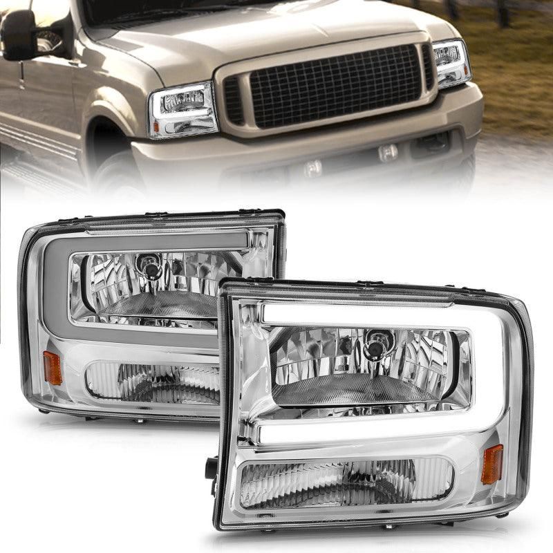 ANZO 111550 - ANZ111550 - ANZO 99-04 Ford F250/F350/F450/Excursion (excl. 99) Crystal Headlights - w/ Light Bar Chrome Housing - Shipped in Europe - Tuningsupply.com