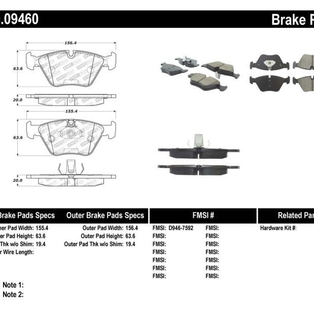 Stoptech 309.09460 - STO309.09460 - StopTech Performance 04-09 BMW X3 (E38) / 06-09 Z4 3.0Si (E86) / 00-07 330 Series Front Brake Pads - Shipped in Europe - Tuningsupply.com