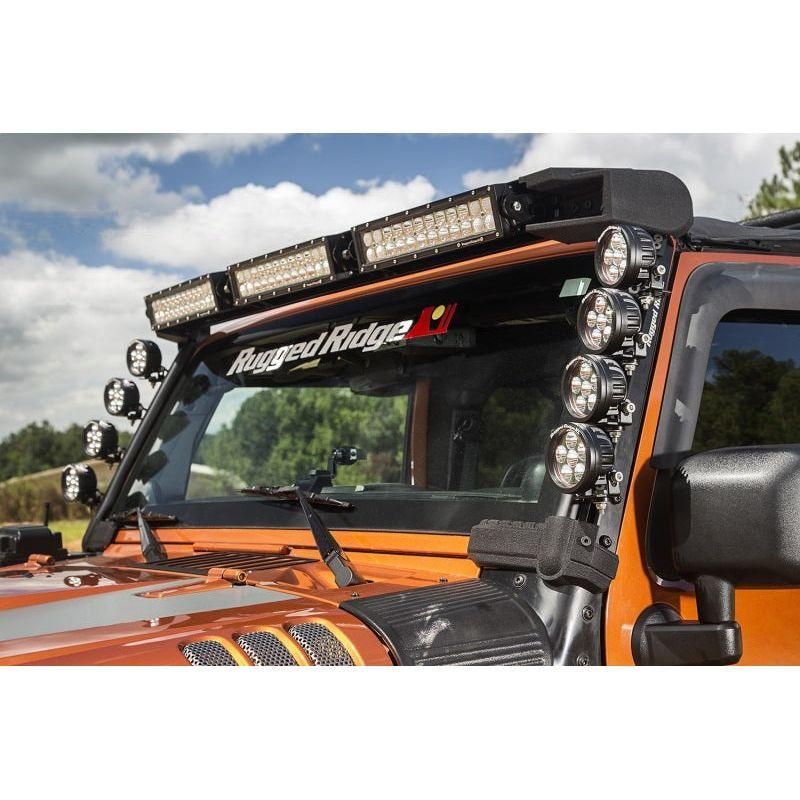 Rugged Ridge 11232.50 - RUG11232.50 - Rugged Ridge 07-18 Jeep Wrangler JK Elite Fast Track Windshield Light Bar Mount w/ Crossbar - Shipped in Europe - Tuningsupply.com