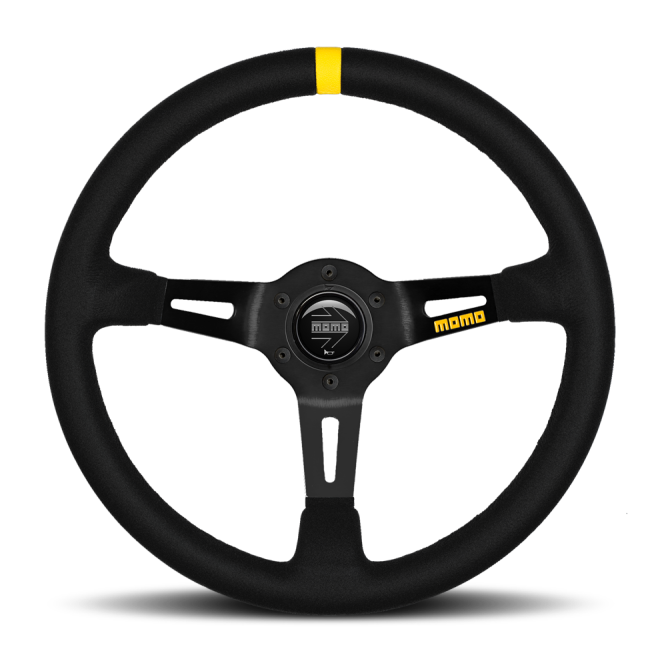 MOMO R1908/35S - MOMR1908/35S - Momo MOD08 Steering Wheel 350 mm - Black Suede/Black Spokes/1 Stripe - Shipped in Europe - Tuningsupply.com