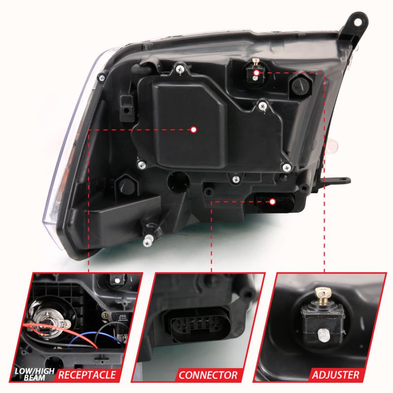 ANZO 111441 - ANZ111441 - ANZO 2009-2018 Dodge Ram 1500 Projector H.L. Switchback Black Amber - Shipped in Europe - Tuningsupply.com