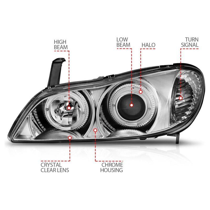 ANZO 121078 - ANZ121078 - ANZO 2000-2004 Infiniti I30 Projector Headlights w/ Halo Chrome - Shipped in Europe - Tuningsupply.com