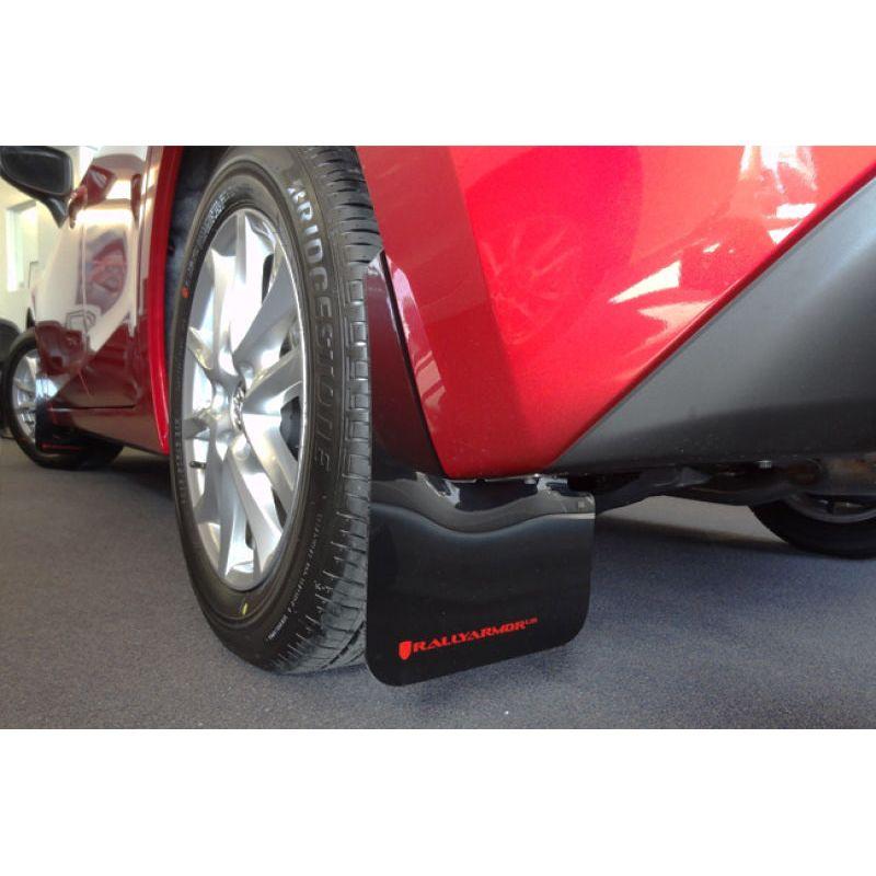 Rally Armor MF31-UR-BLK/WH - RALMF31-UR-BLK/WH - Rally Armor 14-18 Mazda3 Black UR Mud Flap w/White Logo - Shipped in Europe - Tuningsupply.com
