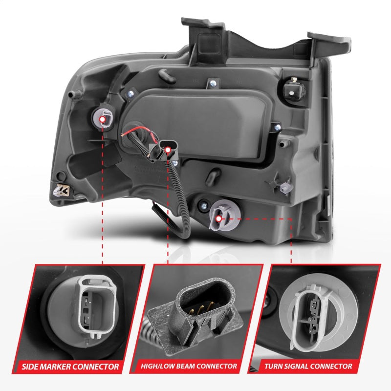 ANZO 111113 - ANZ111113 - ANZO 2007-2014 Ford Expedition Projector Headlights w/ Halo Black - Shipped in Europe - Tuningsupply.com