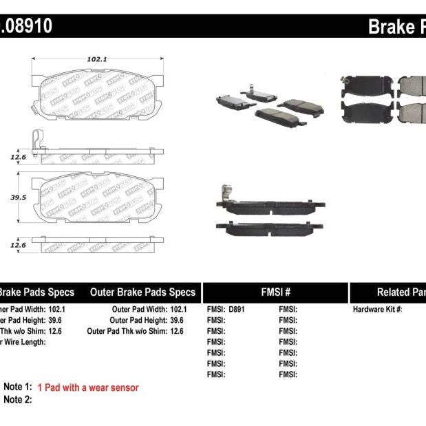 Stoptech 309.08910 - STO309.08910 - StopTech Performance 01-05 Miata w/ Sport Suspension Rear Brake Pads D891 - Shipped in Europe - Tuningsupply.com
