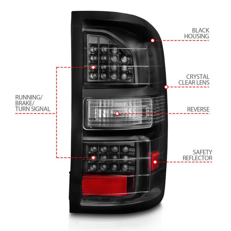 ANZO 311397 - ANZ311397 - ANZO 2014-2018 GMC Sierra LED Tail Lights Black Housing Clear Lens - Shipped in Europe - Tuningsupply.com