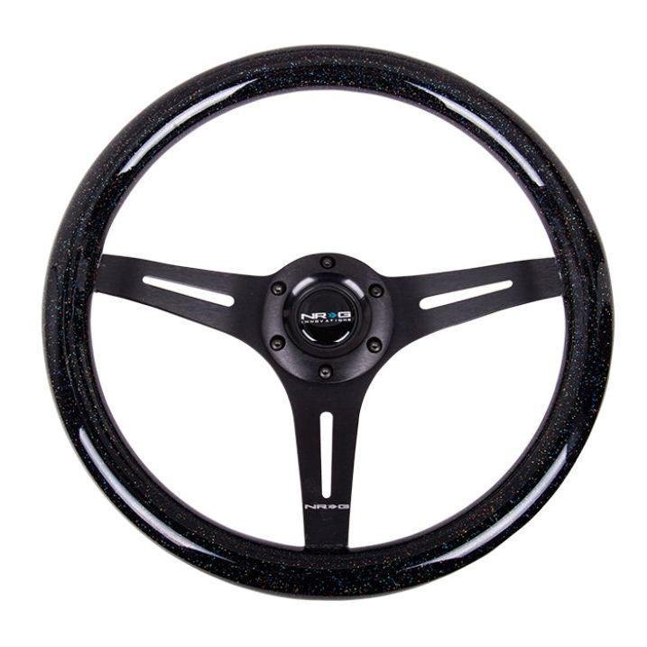 NRG ST-015BK-BSB - NRGST-015BK-BSB - NRG Classic Wood Grain Steering Wheel (350mm) Black Sparkled Grip w/Black 3-Spoke Center - Shipped in Europe - Tuningsupply.com