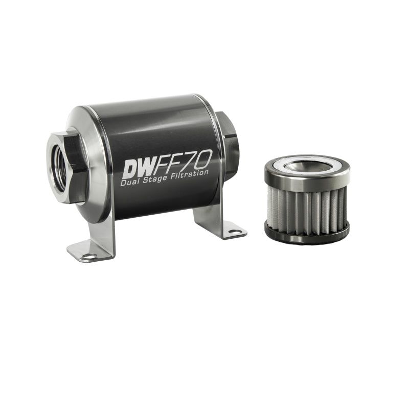 DeatschWerks 8-03-070-010K - DWK8-03-070-010K - DeatschWerks Stainless Steel 10AN 10 Micron Universal Inline Fuel Filter Housing Kit (70mm) - Shipped in Europe - Tuningsupply.com