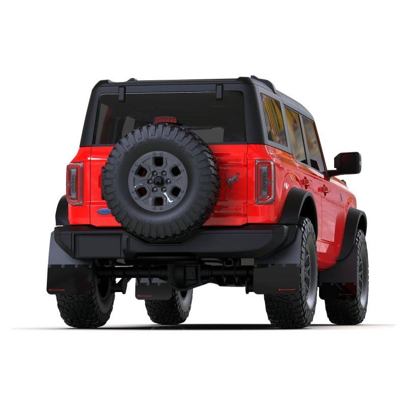 Rally Armor MF85-RR-PL-COR - RALMF85-RR-PL-COR - Rally Armor 21-25 Ford Bronco (Plstc Bmpr + RR - NO Rptr/Sprt) Blk Mud Flap w/Cy Orange Logo - Shipped in Europe - Tuningsupply.com