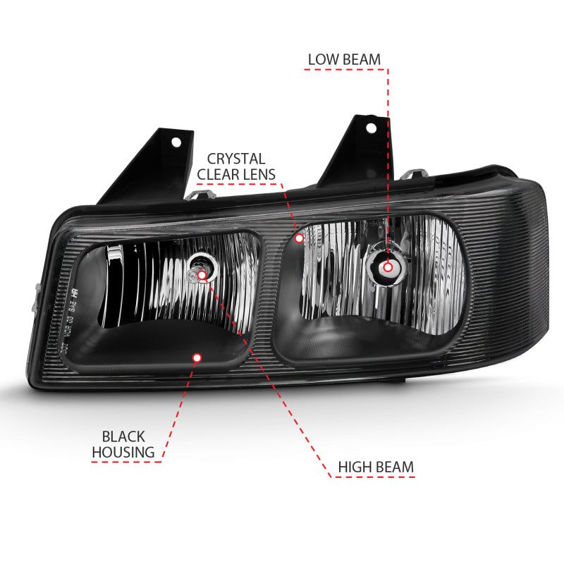 ANZO 111474 - ANZ111474 - ANZO 2003-2017 Chevy Express Crystal Headlight Black - Shipped in Europe - Tuningsupply.com