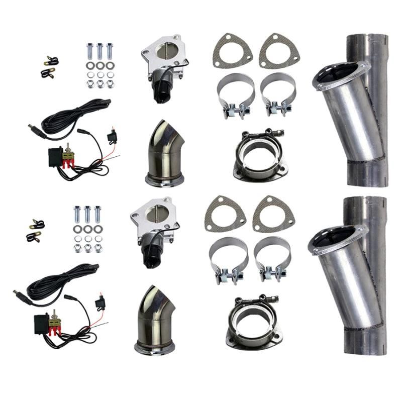 Granatelli Motor Sports 303522D - GMS303522D - Granatelli 2.25in Alum Mild Steel Electronic Dual Slip Fit Exhaust Cutout w/Band Clamps - Shipped in Europe - Tuningsupply.com
