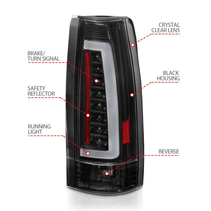 ANZO 311344 - ANZ311344 - ANZO 1999-2000 Cadillac Escalade LED Taillights Black Housing Clear Lens Pair - Shipped in Europe - Tuningsupply.com