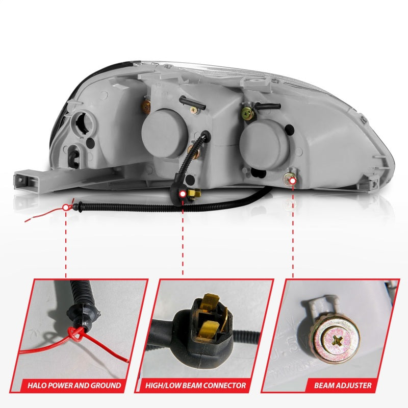 ANZO 121068 - ANZ121068 - ANZO 1996-1998 Honda Civic Projector Headlights w/ Halo Black - Shipped in Europe - Tuningsupply.com
