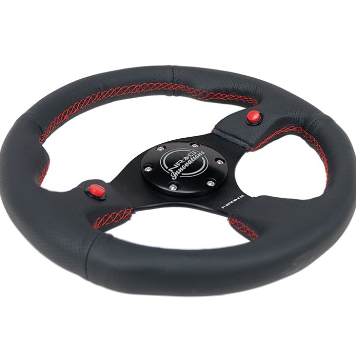NRG RST-007R - NRGRST-007R - NRG Reinforced Steering Wheel (320mm) Blk Leather w/Dual Buttons - Shipped in Europe - Tuningsupply.com