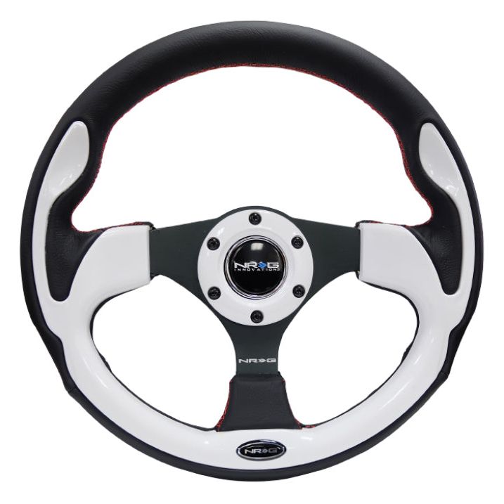 NRG RST-001WT - NRGRST-001WT - NRG Reinforced Steering Wheel (320mm) Blk w/White Trim & 4mm 3-Spoke - Shipped in Europe - Tuningsupply.com