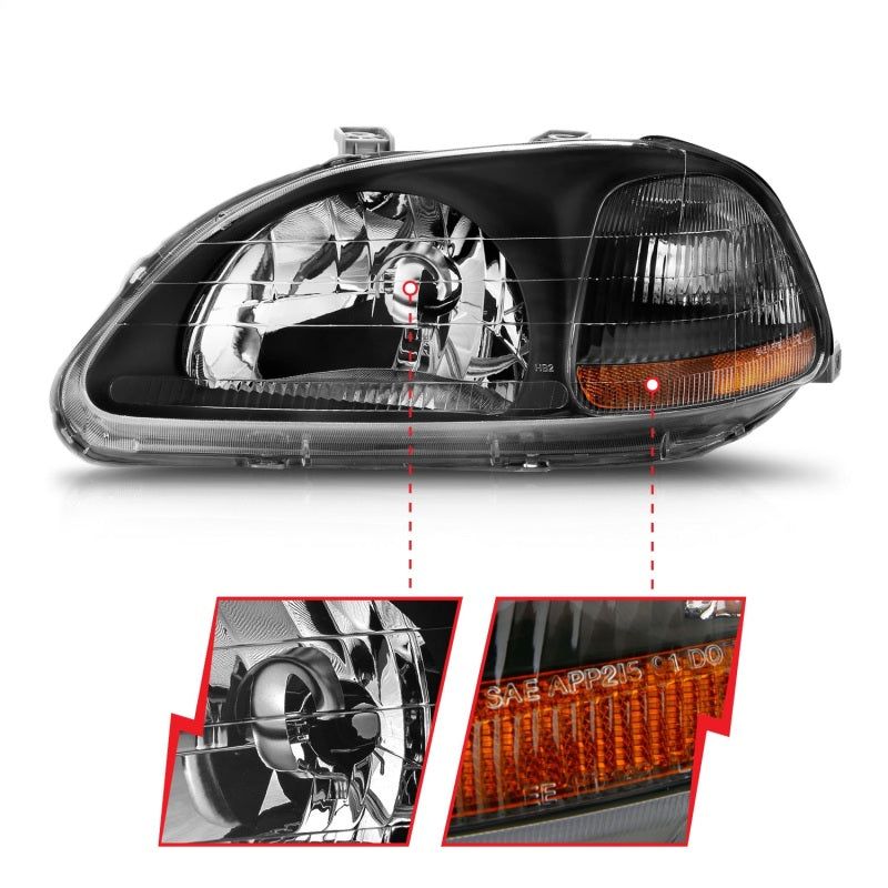 ANZO 121067 - ANZ121067 - ANZO 1996-1998 Honda Civic Crystal Headlights Black - Shipped in Europe - Tuningsupply.com