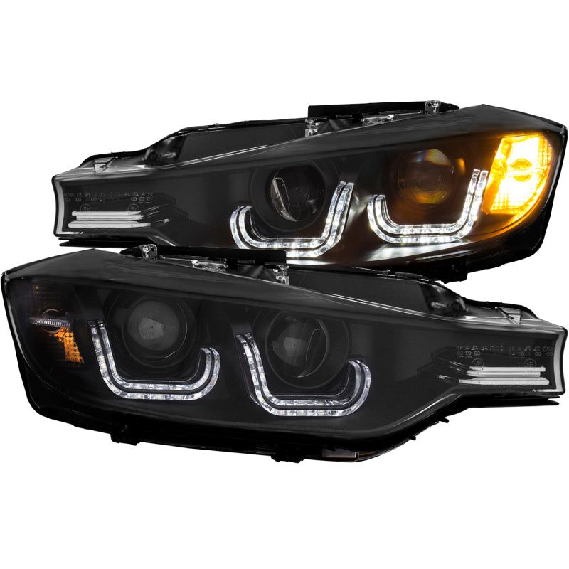 ANZO 121504 - ANZ121504 - ANZO 2012-2015 BMW 3 Series Projector Headlights w/ U-Bar Black - Shipped in Europe - Tuningsupply.com