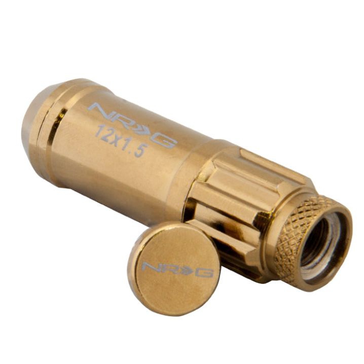 NRG LN-LS700CG-21 - NRGLN-LS700CG-21 - NRG 700 Series M12 X 1.5 Steel Lug Nut w/Dust Cap Cover Set 21 Pc w/Locks & Socket - Chrome Gold - Shipped in Europe - Tuningsupply.com