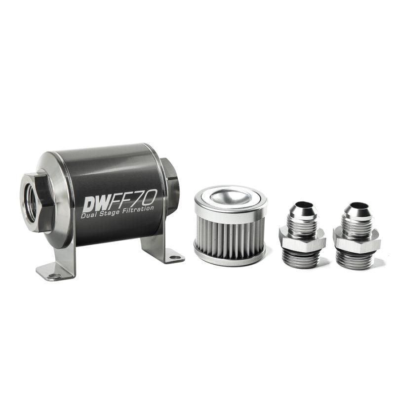 DeatschWerks 8-03-070-010K-8 - DWK8-03-070-010K-8 - DeatschWerks Stainless Steel 8AN 10 Micron Universal Inline Fuel Filter Housing Kit (70mm) - Shipped in Europe - Tuningsupply.com