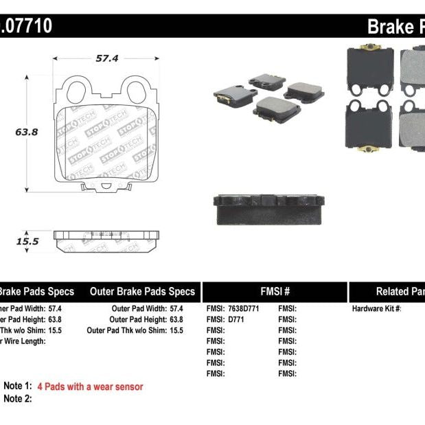 Stoptech 309.07710 - STO309.07710 - StopTech Performance 98-05 Lexus GS 300/350/400/430/450H / 00-05 IS250/300/350 Rear Brake Pads - Shipped in Europe - Tuningsupply.com