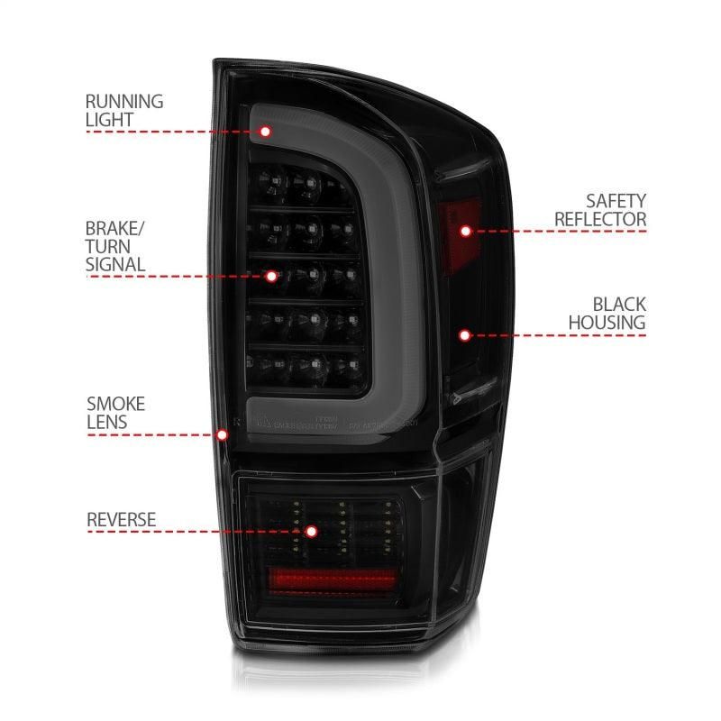 ANZO 311401 - ANZ311401 - ANZO 16-21 Toyota Tacoma LED Tail Lights - w/ Light Bar Sequential Black Housing & Smoke Lens - Shipped in Europe - Tuningsupply.com