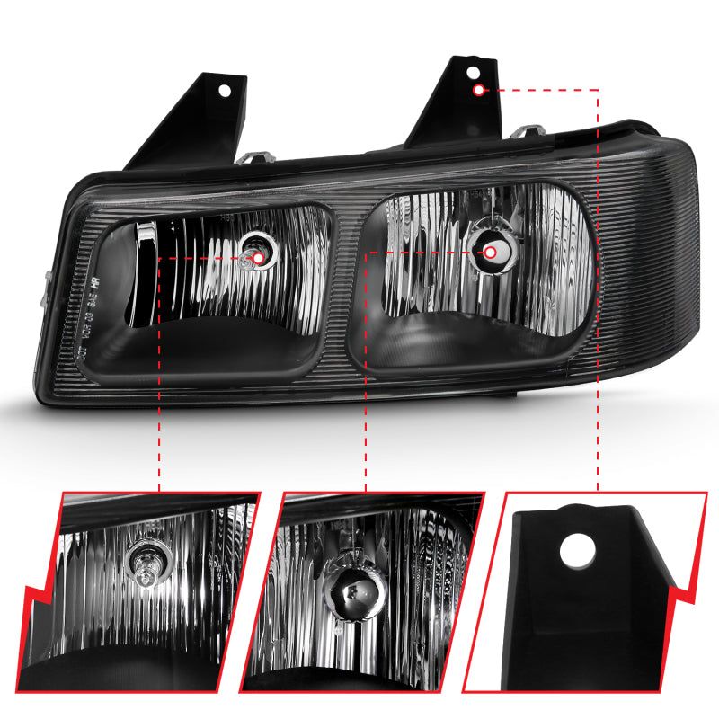 ANZO 111474 - ANZ111474 - ANZO 2003-2017 Chevy Express Crystal Headlight Black - Shipped in Europe - Tuningsupply.com