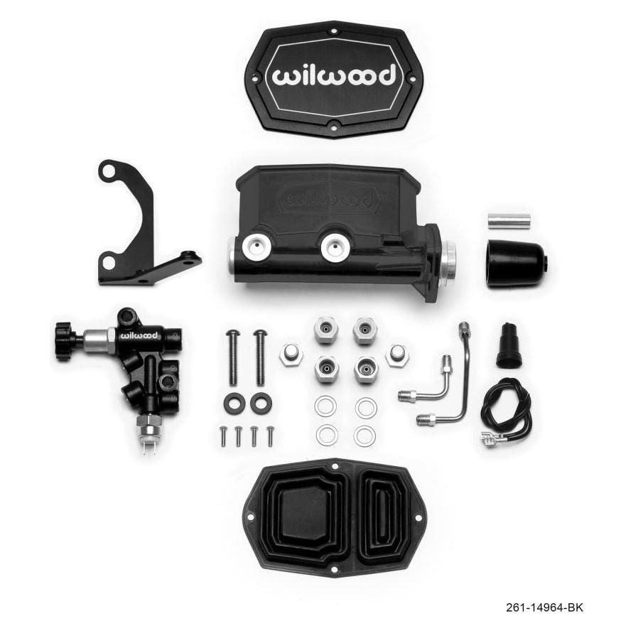 Wilwood 261-14964-BK - WIL261-14964-BK - Wilwood Compact Tandem M/C - 1.12in Bore - w/Bracket and Valve - Black - Shipped in Europe - Tuningsupply.com