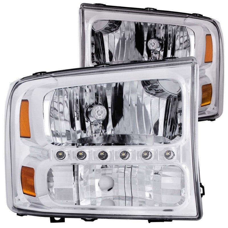 ANZO 111088 - ANZ111088 - ANZO 2000-2004 Ford Excursion Crystal Headlights Chrome w/ LED 1pc - Shipped in Europe - Tuningsupply.com