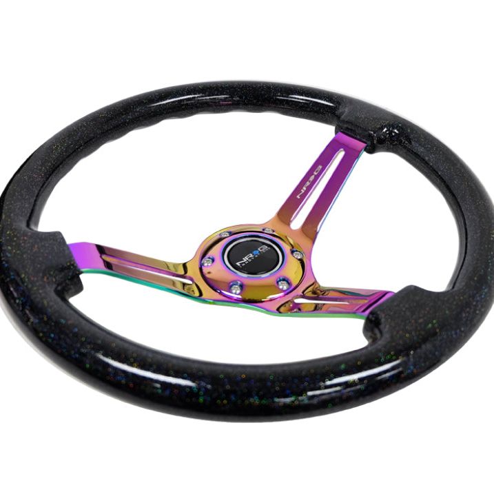 NRG RST-018BSB-MC - NRGRST-018BSB-MC - NRG Reinforced Steering Wheel (350mm / 3in. Deep) Blk Multi Color Flake w/ Neochrome Center Mark - Shipped in Europe - Tuningsupply.com