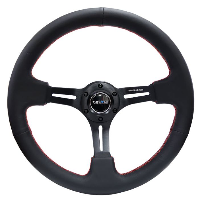 NRG RST-018R-RS - NRGRST-018R-RS - NRG Reinforced Steering Wheel (350mm / 3in. Deep) Black Leather/Red Stitch & Blk 3-Spoke w/Slits - Shipped in Europe - Tuningsupply.com