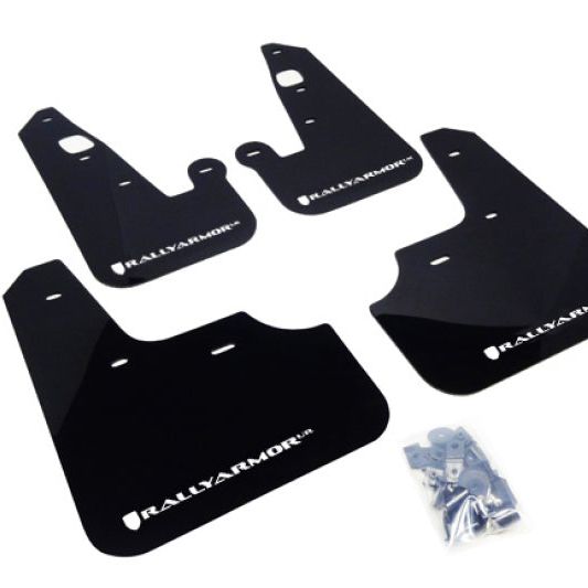 Rally Armor MF8-UR-BLK/WH - RALMF8-UR-BLK/WH - Rally Armor 07-17 Mitsubishi Lancer Black UR Mud Flap w/ White Logo - Shipped in Europe - Tuningsupply.com