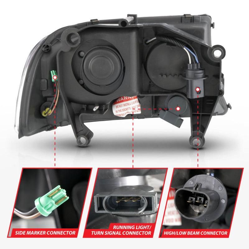 ANZO 111591 - ANZ111591 - ANZO 97-04 Dodge Dakota/Durango Crystal headlight Set w/ Light Bar Black Housing - Shipped in Europe - Tuningsupply.com